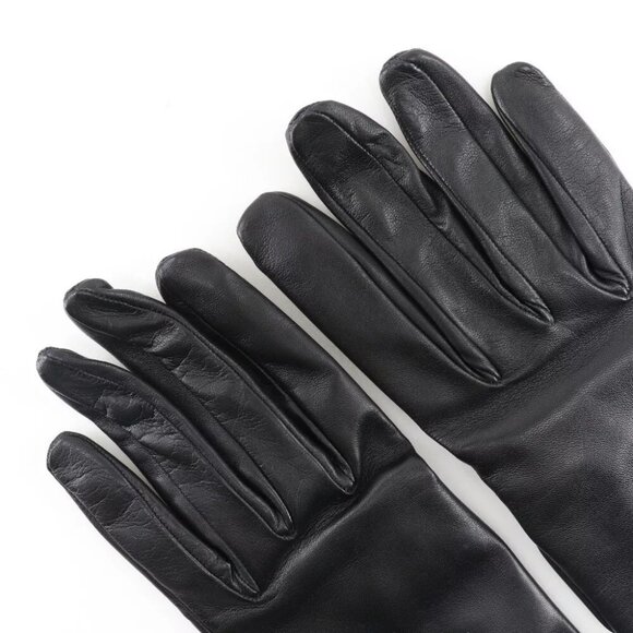 HERMES Glove gloves black lambskin/Satin Women - Picture 6 of 7